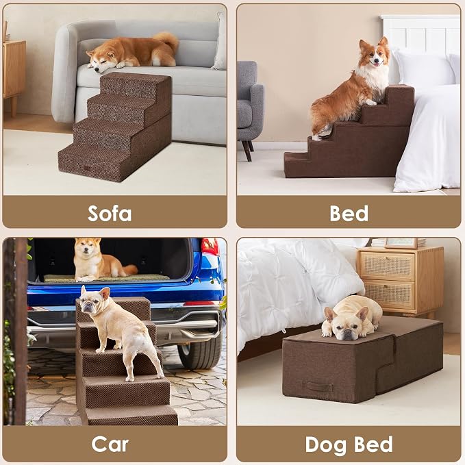 EHEYCIGA Dog Stairs for High Bed 25" H, 5-Step Extra Wide Dog Steps for Bed - Image 8