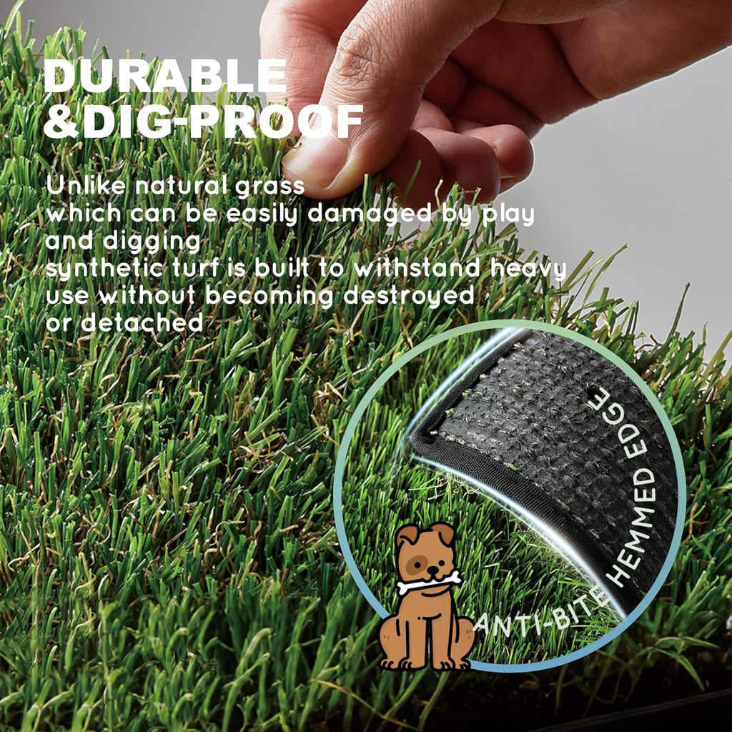 HQ4us Dog Grass Pad with Tray Extra Large 45”×34” Dog Litter Box Toilet with 2×Artificial Grass for Dogs with Hemmed Edge, Pee Pads for Dogs, Realistic, Less Stink, Potty for Balcony