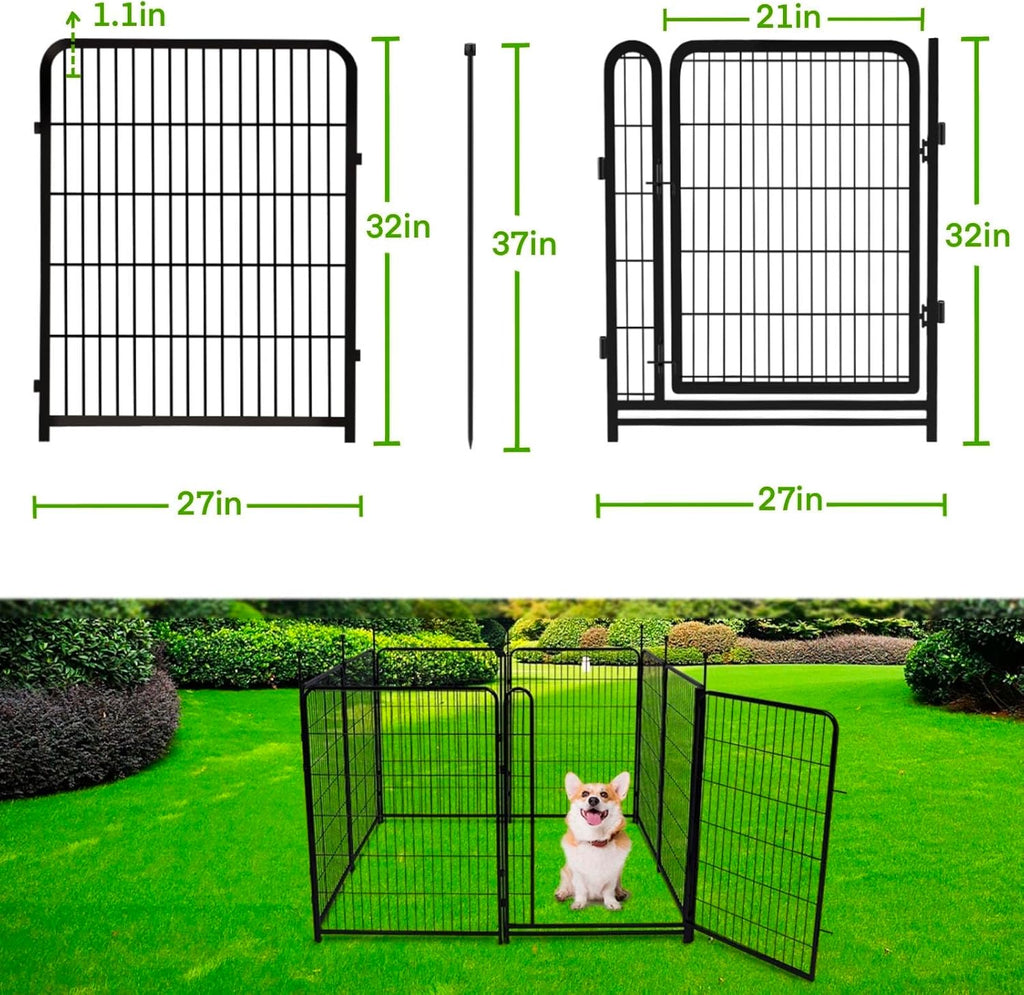 Garden Fencing 32 inch High, 12 Panels Total 26.6 Ft(L) Dog Fence Outdoor for Yard, Gate 21 Inches Wide with Low Sills. Fencing for Garden beds, Animal Barrier Fences, Rabbit Fence