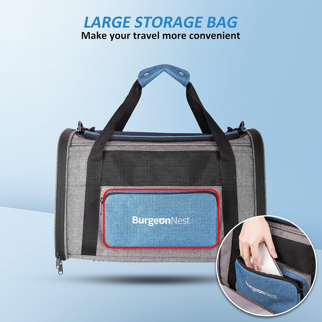 BurgeonNest Cat Carrier for Large Cats 20 lbs,Medium Pet Under 25 lbs,2 Puppy and Small Dogs with Unique Side Bag,Top Load Pet Carrier Soft-Sided Escape Proof with 4 Ventilated Windows