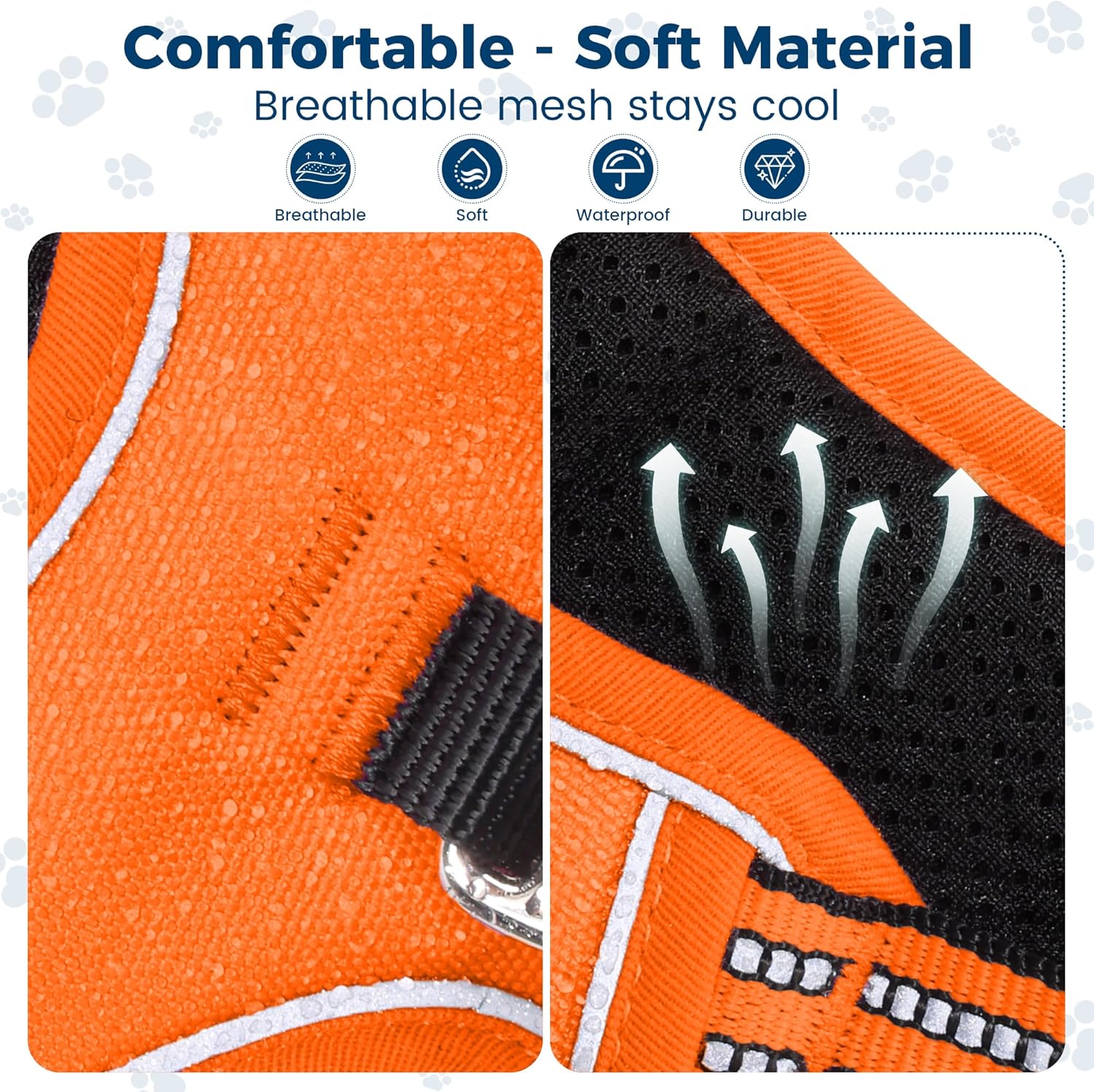 Funfox Dog Harness No Pull, Adjustable Pet Vest Harness, Super Soft Material with Vertical Handle Easy Control, Reflective Night Walking, 2 Leash Clips for Large Dogs, Orange, L