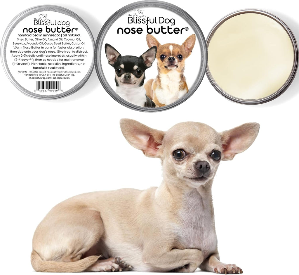 The Blissful Dog Smooth Coat Chihuahua Nose Butter for Dry, Cracked Skin, Lick-Safe Dog Nose Balm with Moisturizing Shea Butter, Almond, Olive, and Essential Oils, Pet Supplies, Uncented, 8 oz.
