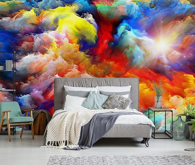 Abstract Cloud Wallpaper Colorful Large Kids Room Wall Mural for Bedroom Ceiling（Not Peel and Stick）