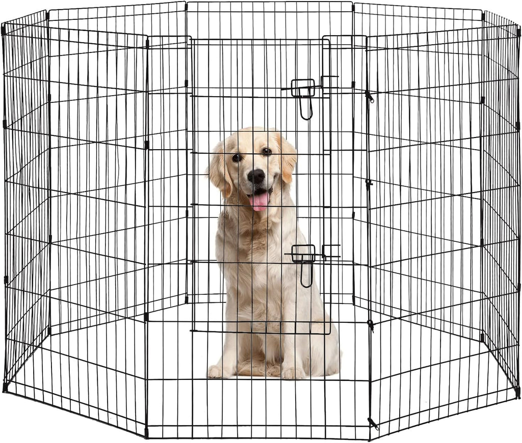 8-Panel Tall Dog Playpen Crate Fence Pet Kennel Play Pen Exercise Cage, 42-Inch, Black