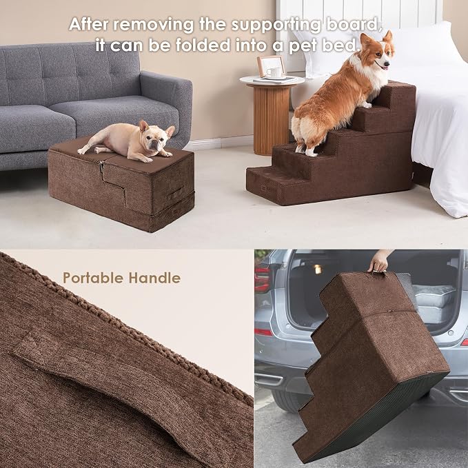 EHEYCIGA Dog Stairs for High Bed 25" H, 5-Step Extra Wide Dog Steps for Bed - Image 6