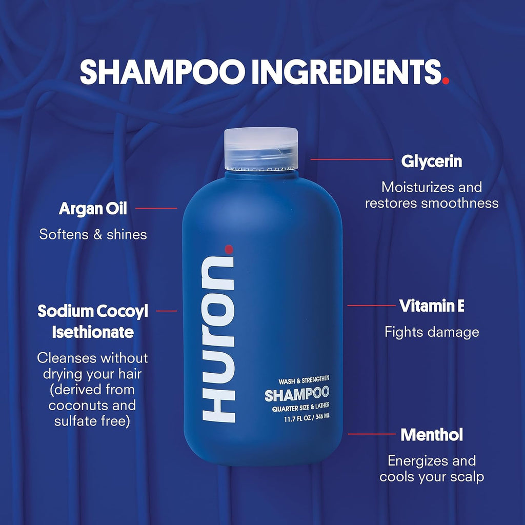 Huron Hair Duo | Nourishing Shampoo & Conditioner Set for Men | Cleanse, Strengthen & Hydrate | Sulfate-Free, Paraben-Free, Vegan | Designed for Daily Use on All Hair Types (2 Pack)