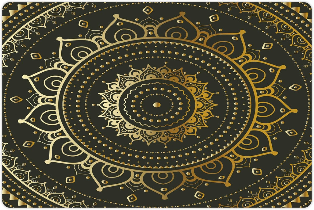Lunarable Mandala Pet Mat for Food and Water, Tribal Harmonyic Art Illustration Print, Non-Slip Rubber Mat for Dogs and Cats, 18" X 12", Yellow Beige