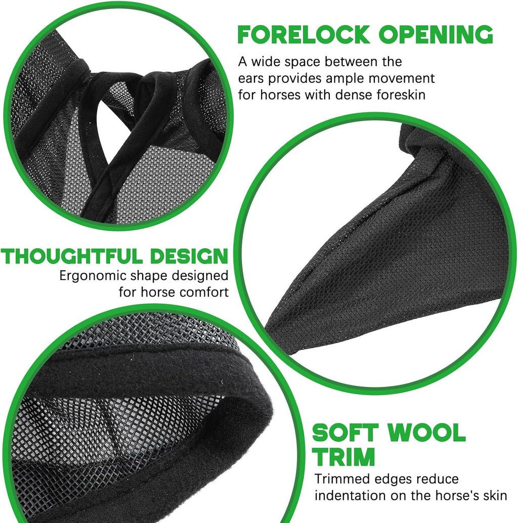 2 Pcs Horse Fly Mask with Ears Adjustable UV Protection Horse Fly Mask Accessories Large Eye Space with Ears for Horses Summer, Black and Gray, L