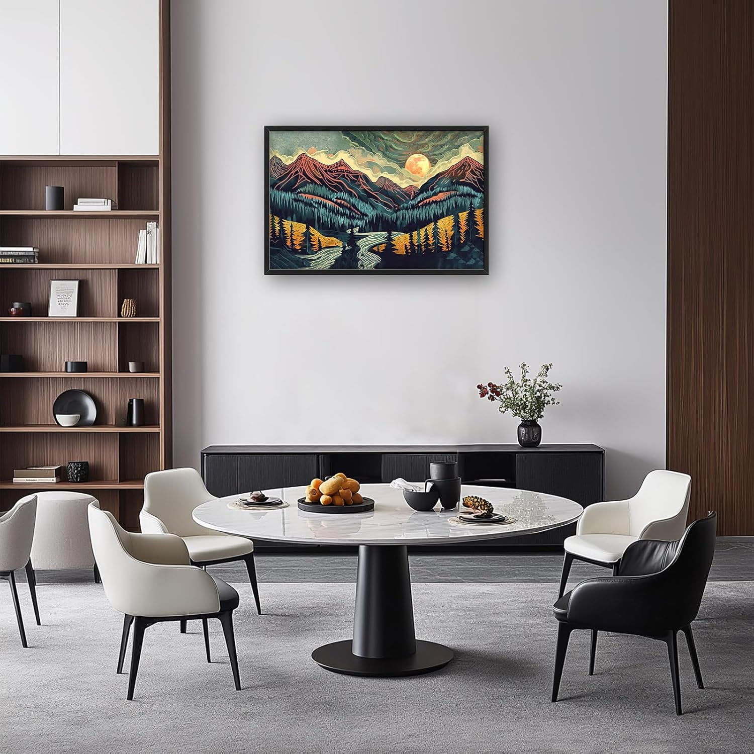 Quorin Boho Mountain Large Wall Art Abstract Pictures Lake Pine Tree Forest Foggy Sunset Wall Decor Nature Landscape Canvas Print Painting Artwork for Bathroom Living Room Bedroom 36L x 24W