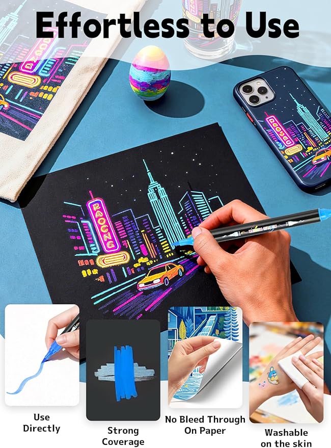 60 Colors Acrylic Paint Markers, Dual Tip Acrylic Paint Pens with Brush Tip and Fine Tip for for Adults, Kids, Eggs, Wood, Rock, Canvas, Plastic, Stone, Glass, Ceramic
