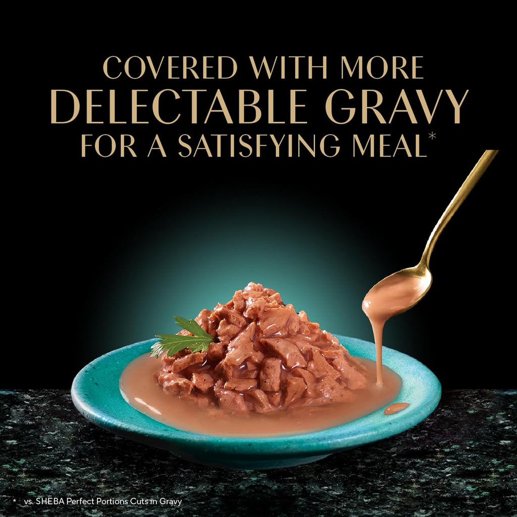 Sheba Gravy Indulgence Adult Wet Cat Food Salmon Entree in Extra Gravy, 2.6 oz. Twin-Pack Trays (24 Count, 48 Servings)