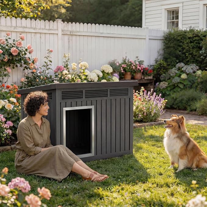 DRATO Small Dog House, Weatherproof Resin Dog House Outdoor - Image 7