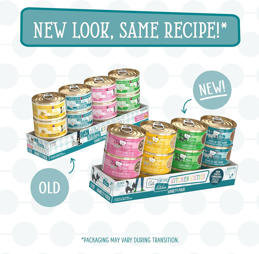Weruva Cats in The Kitchen, Kitchen Cuties Variety Pack, Wet Cat Food, 3.2oz Can (Pack of 12)