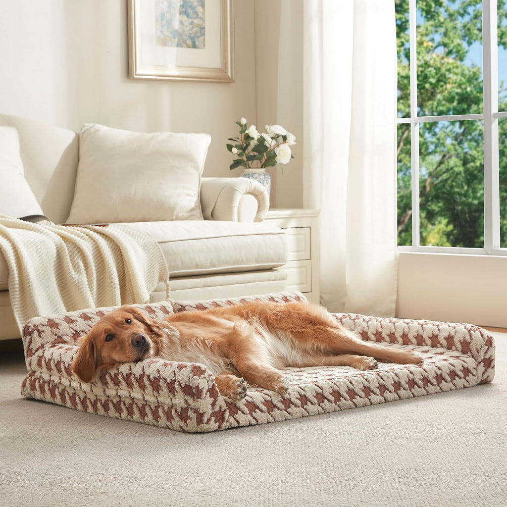 FURTIME Orthopedic Dog Beds Large Sized Dog, XL Washable Memory Foam Pet Couch Bed with Removable Washable Cover, Non-Slip Bottom with Bolster Sides, Brown