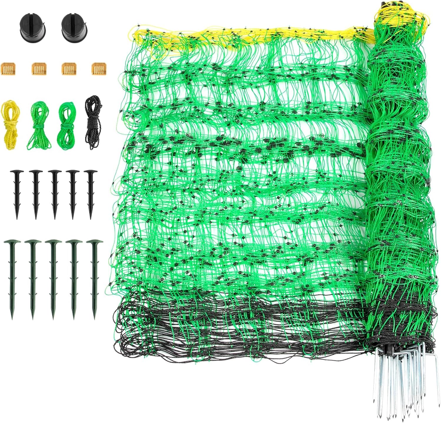 Electric Fence Netting, 49.6" H x 164' L, PE Net Fencing Kit with 14 Posts Double Spiked, Utility Portable Mesh for Sheep Hogs Goats Deer Dogs Lambs Used in Backyards Farms Ranches Patio, Green