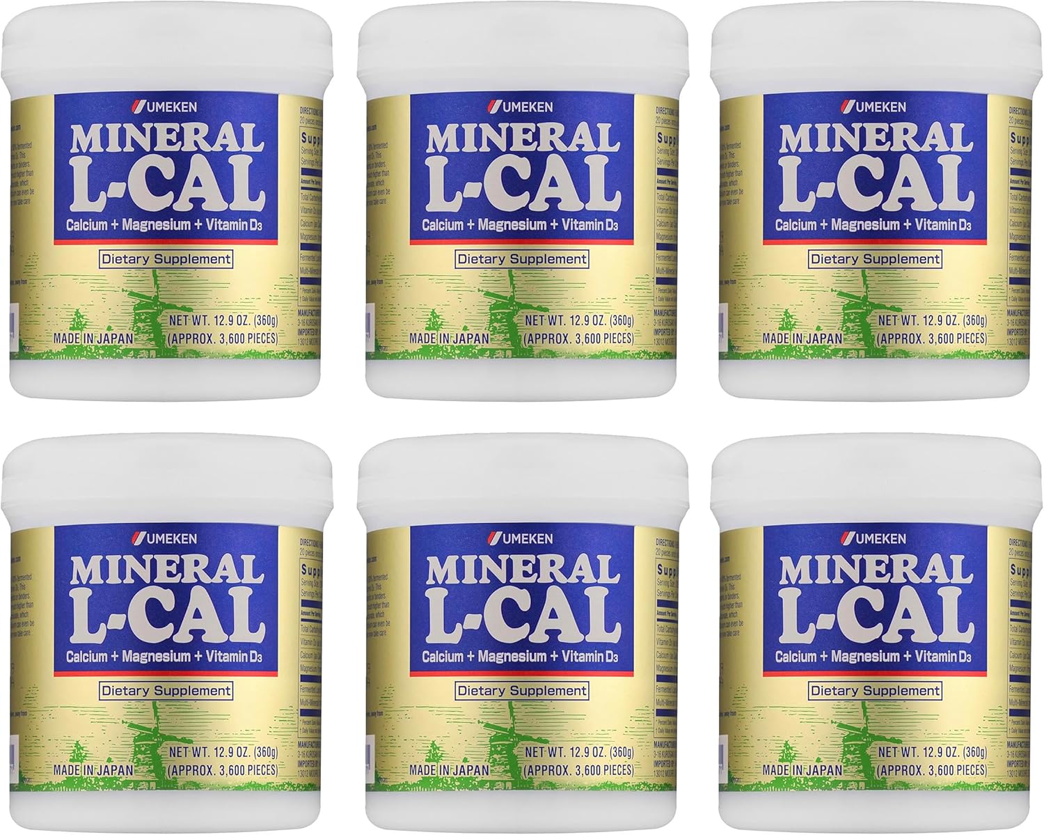 Mineral L-Cal Calcium with Vitamin D3, 3 Year Supply, Water Soluble Ball Format with Magnesium & Minerals, Fast Absorbing Calcium Magnesium D3 Supplement, 3,600 Balls per Bottle, 360g Each, Pack of 6