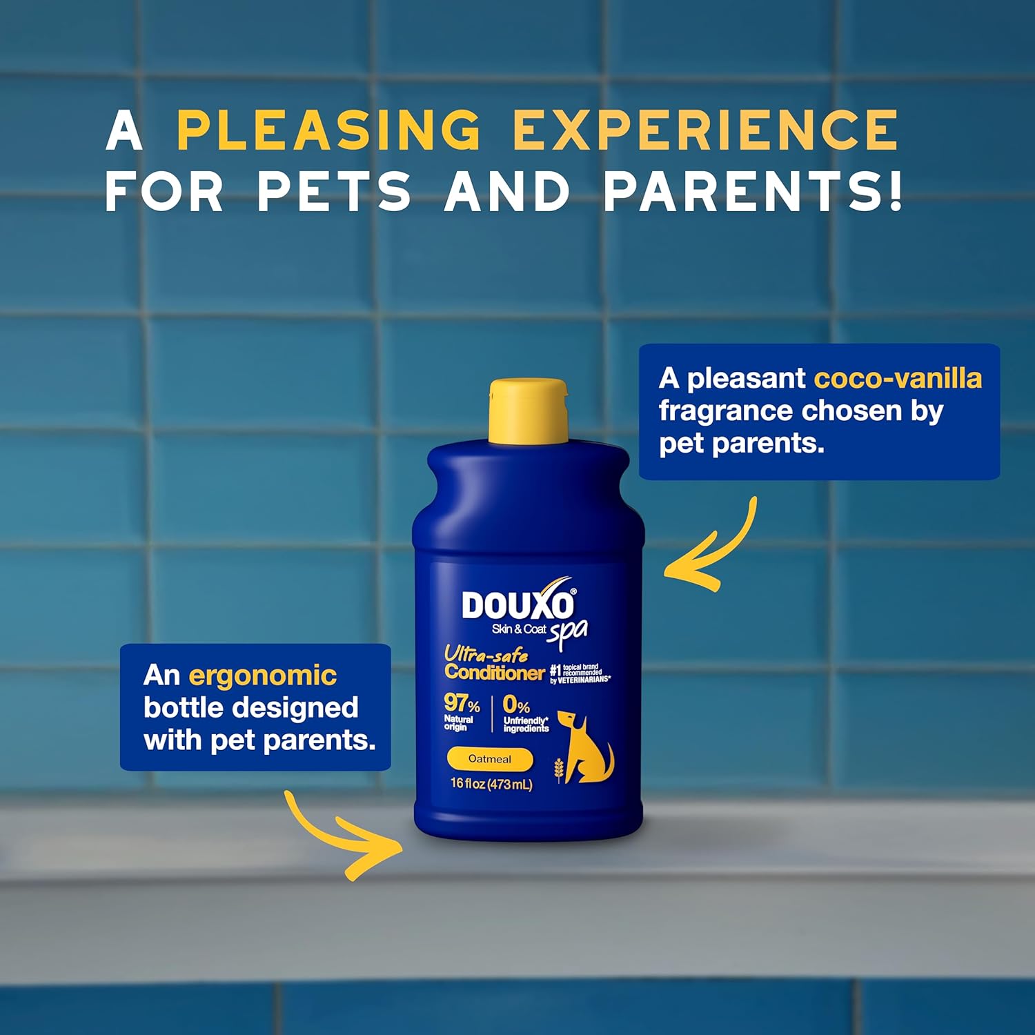 DOUXO® Skin & Coat SPA - Ultra-Safe Oatmeal Dog Conditioner, 16 fl oz, Safely Detangles, Moisturizes, Leaves The Coat Soft, Silky and Radiant, Skin-Friendly Formula