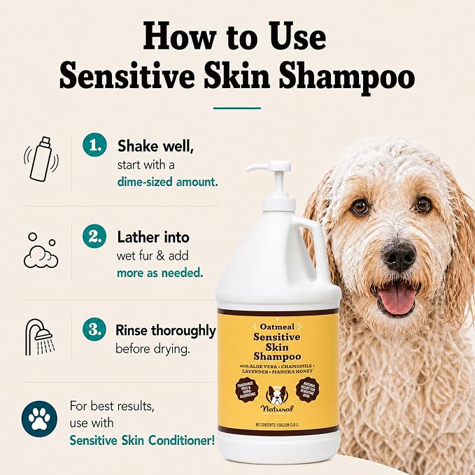 Natural Dog Company Sensitive Skin Dog Shampoo Gallon – Hypoallergenic Oatmeal - Image 7