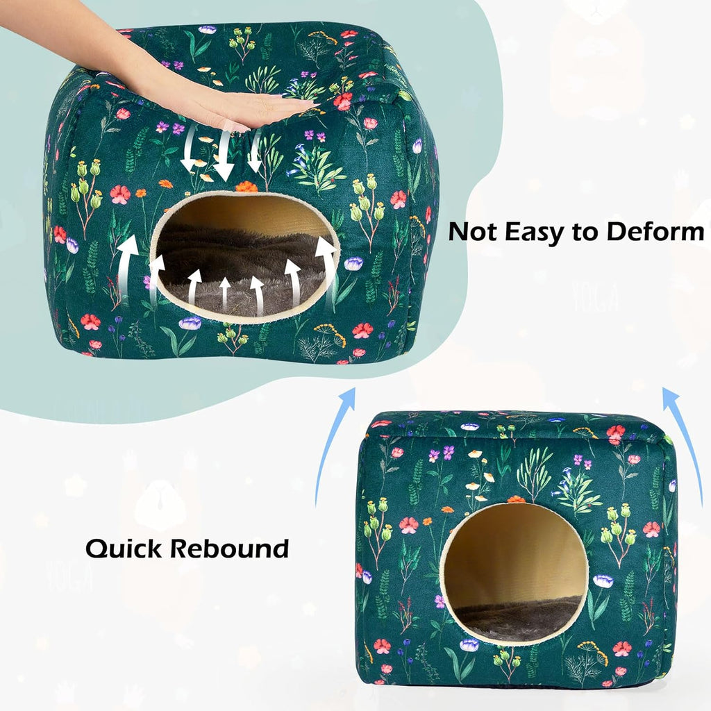 Bienbee Guinea Pig Hideout, Washable Guinea Pigs House Cozy Guinea Pigs Bed for Small Pet Bunny/Rabbit/Hamster/Chinchilla Guinea Pig Accessories Green Flowers