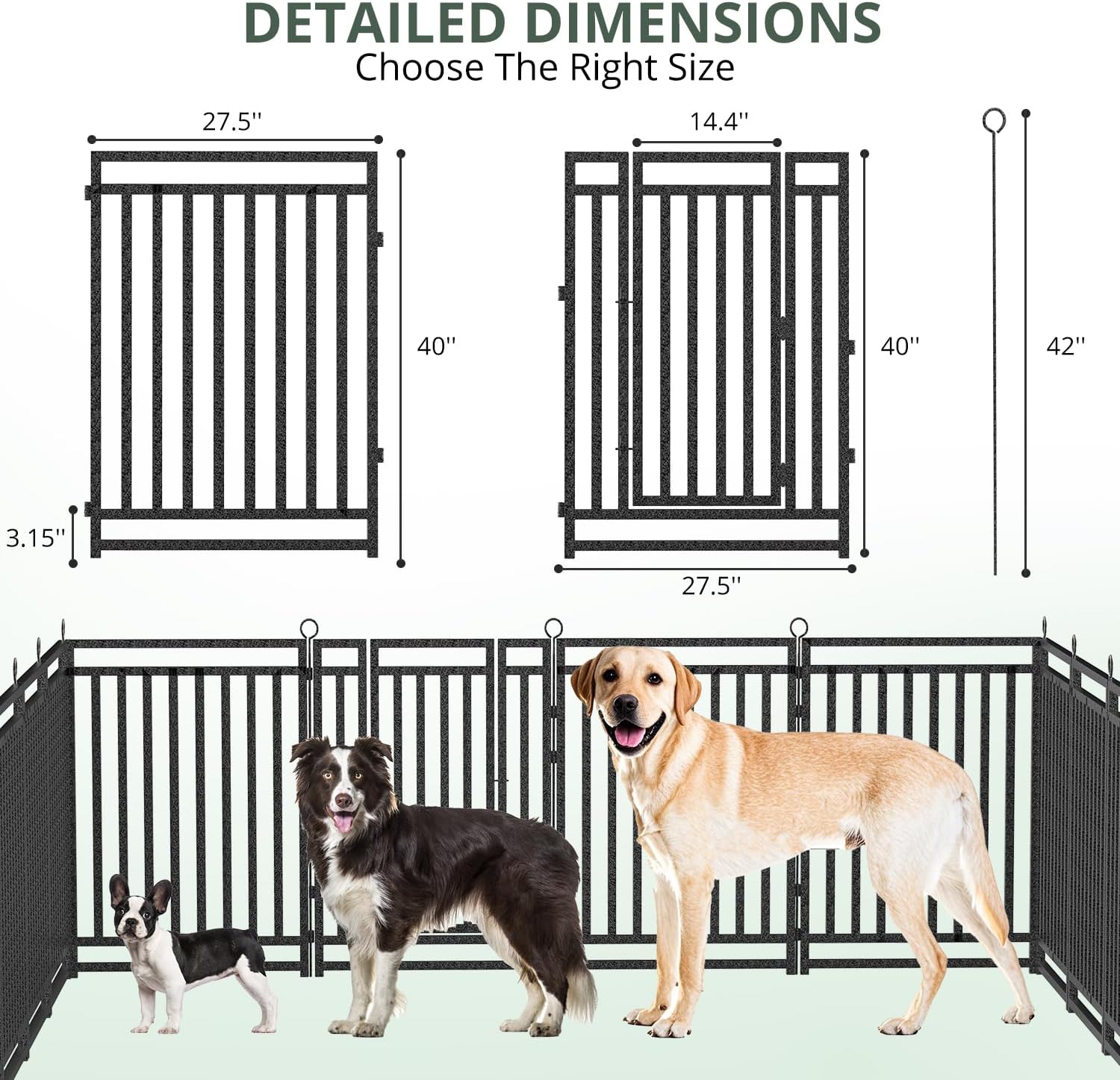Dog Fence Outdoor Indoor, 40 Inch Height 24 Panels Dog Playpen for Large/Medium/Small Dogs Metal Dog Pen for Yard Camping and RV | Black-Silver