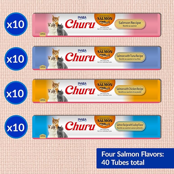 INABA Salmon Churu Cat Treats, Squeezable Creamy Purée Cat Treat - Image 6