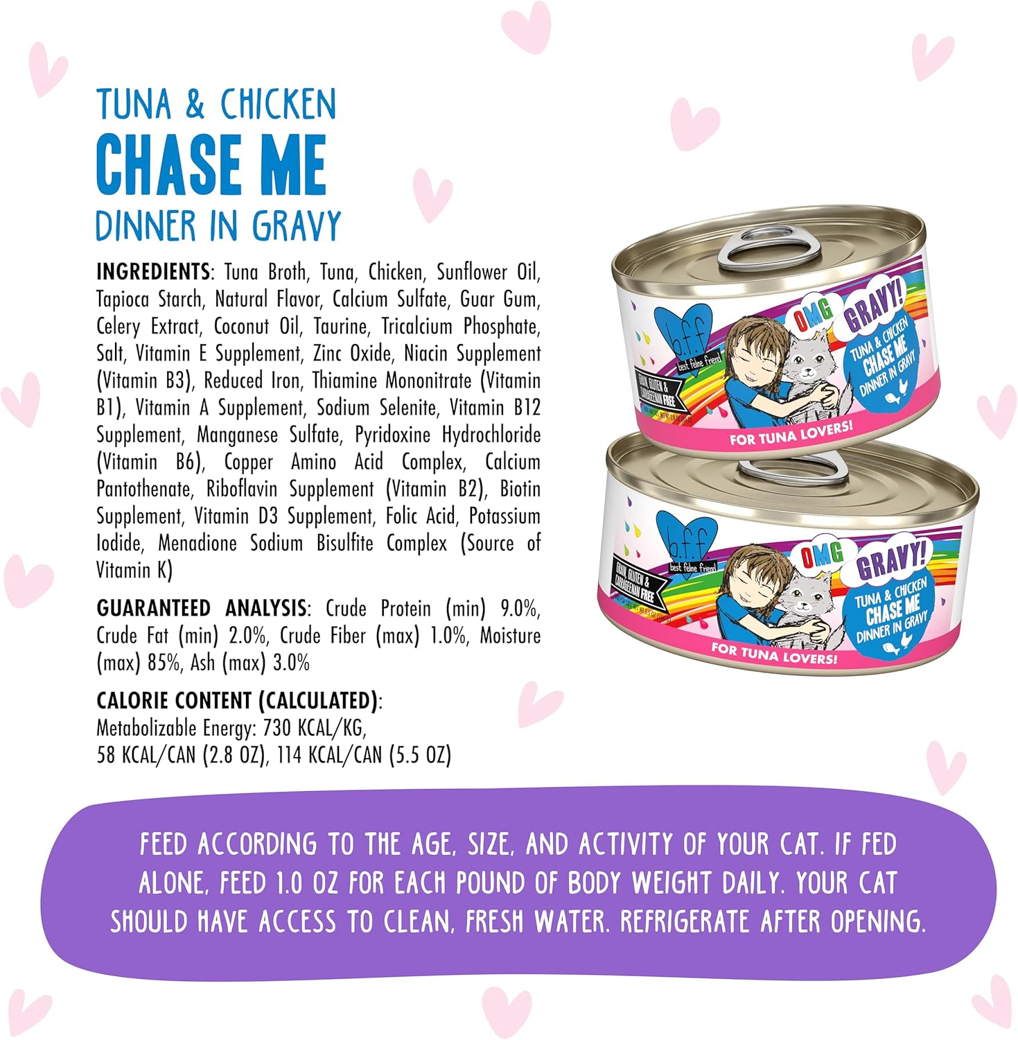 Weruva B.F.F. OMG - Best Feline Friend Oh My Gravy!, Tuna & Chicken Chase Me with Tuna & Chicken, 5.5oz Can (Pack of 8)