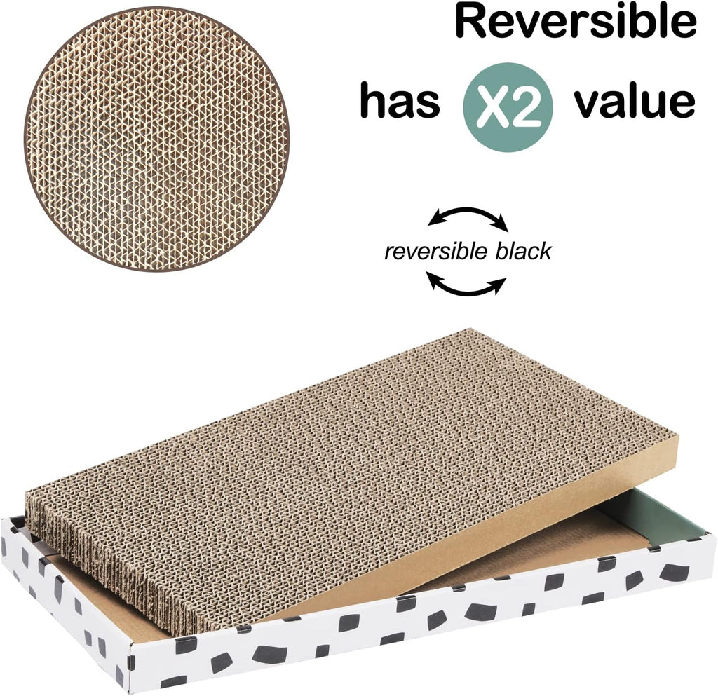 PAWSFANS Cat Scratcher Cardboard Scratch Pad with Box Durable Corrugate Scratching Board Kitty Sofa Lounge Bed Reversible Catnip Included for Indoor Cats,Large (Box, 5pcs)