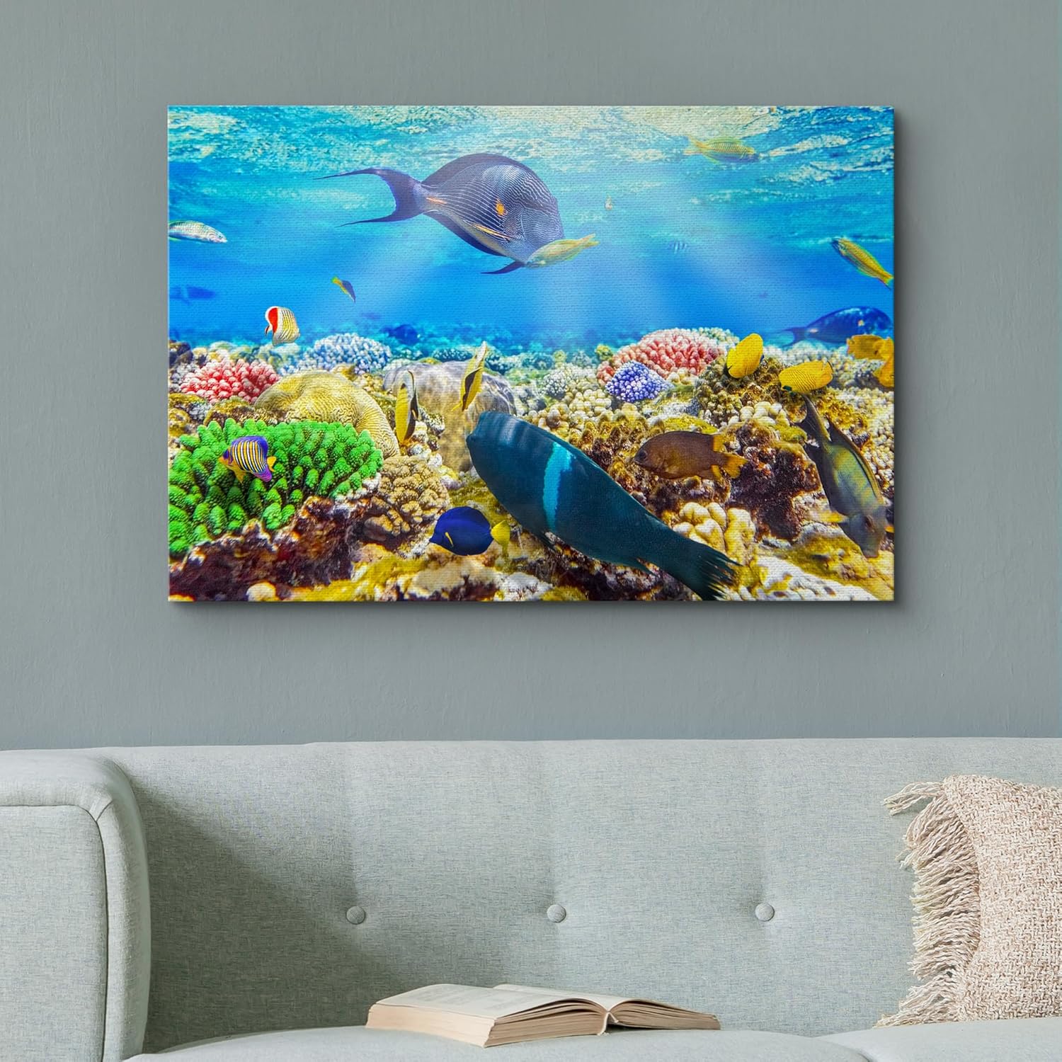 wall26 Canvas Print Wall Art Sunlight Ocean Sea Coral Reef Anemone Fish Nature Animals Photography Realism Rustic Scenic Landscape Wilderness Earth for Living Room, Bedroom, Office - 24"x36"