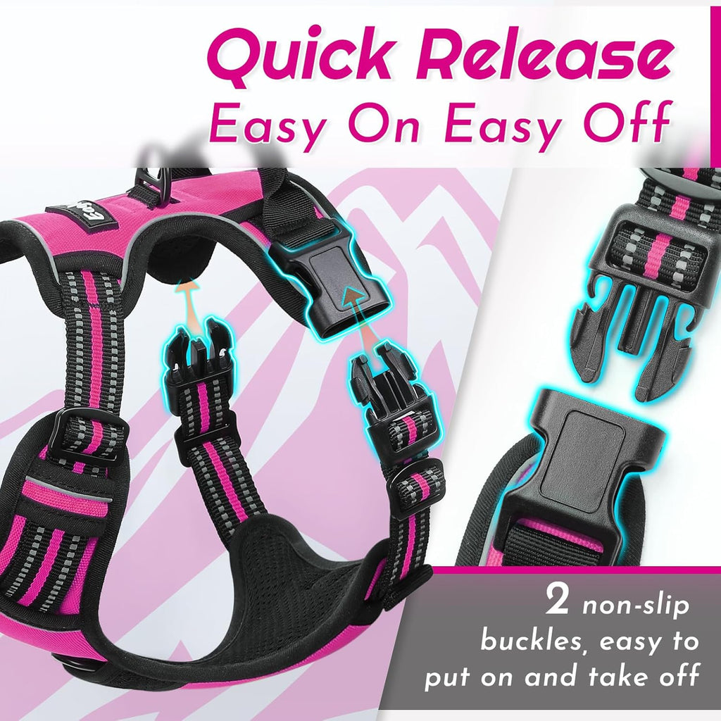Eagloo Dog Harness Large Breed, No Pull Service Vest with Reflective Strips and Control Handle, Adjustable and Comfortable for Easy Walking, No Choke Pet Harness with 2 Metal Rings, Rose Red, XL