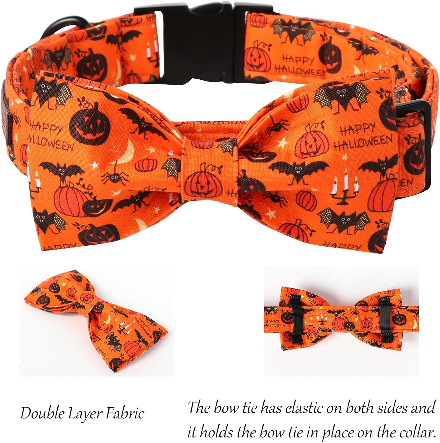 Lionet Paws Fall Halloween Dog Collar, Cute Bat Pumpkin Dog Collar for Large Dogs, Adjustable Cotton Orange Pet Collars for Large Dogs