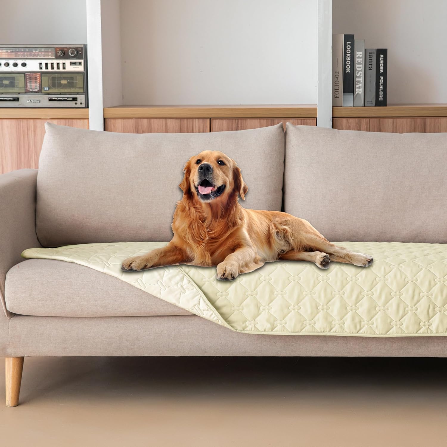 gogobunny 100% Double-Sided Waterproof Dog Bed Cover Pet Blanket Sofa Couch Furniture Protector for Puppy Large Dog Cat, Reversible (30x90 Inch (Pack of 1), Dark Cream/Light Cream)