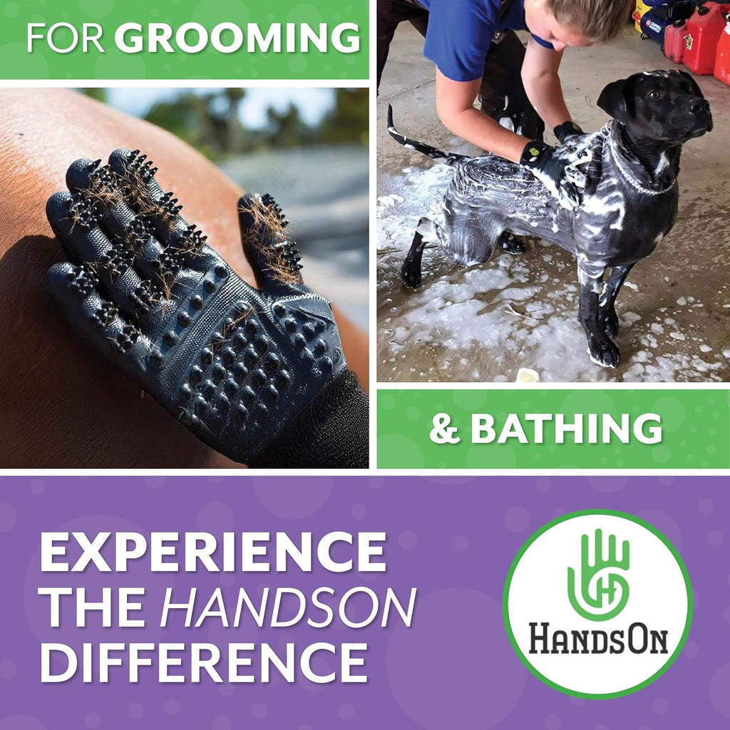 H HANDSON Pet Grooming Gloves - Patented #1 Ranked, Award Winning Shedding, Bathing, & Hair Remover Gloves - Gentle Brush for Cats, Dogs, and Horses (Blue, Large)