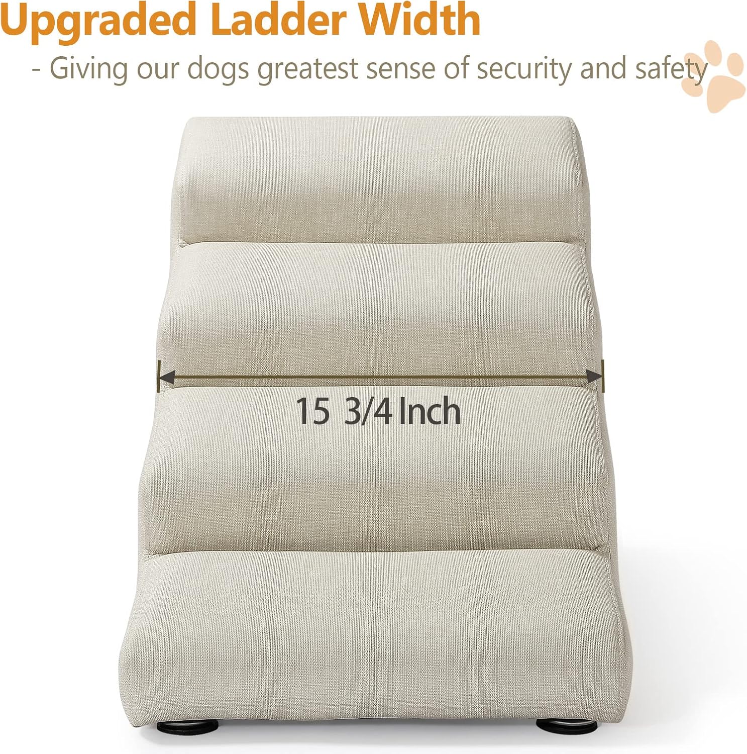 Senneny Imitation Linen Faux Leather Dog Stairs, for Pets up to 150 lbs, Waterproof, Scratch Resistant Pet Steps/Stairs with High Density Foam and Detachable Wooden Legs, Light Beige Linen, 4 Step