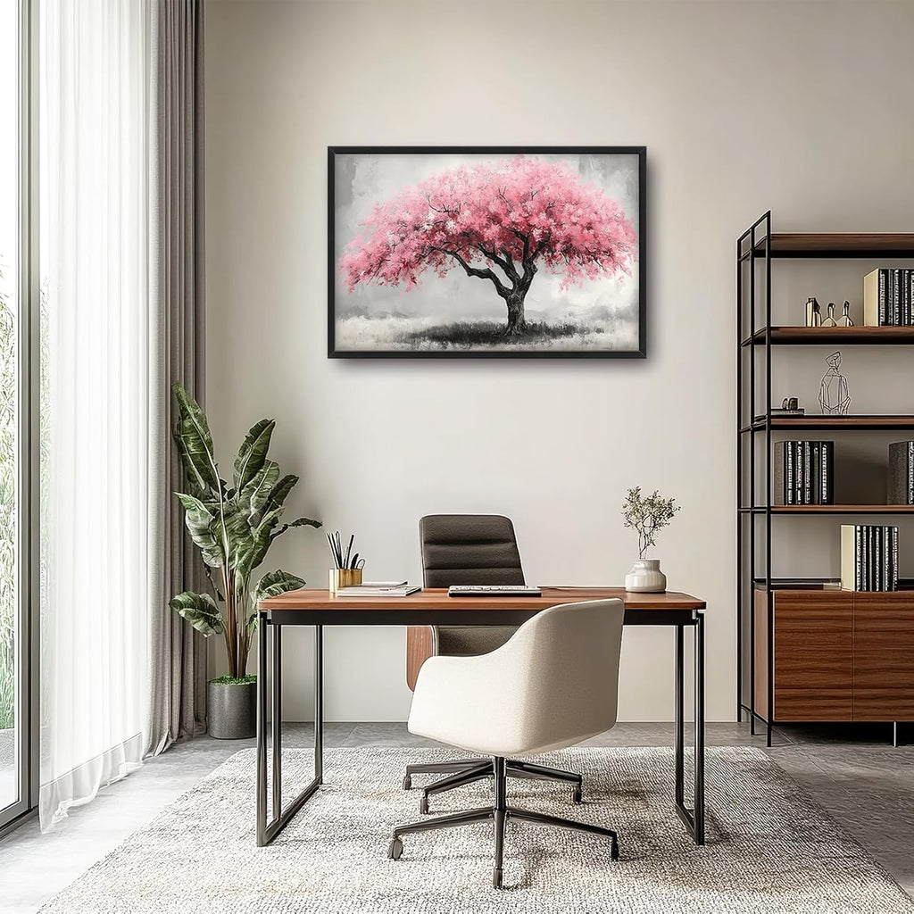 Extra Large Framed Pink Tree Wall Art,Abstract Tree of Life Wall Decor,Pink and Grey Pictures for Living Room,Canvas Print Painting Modern Artwork Bedroom Office Bathroom Home Decor 36L x24W