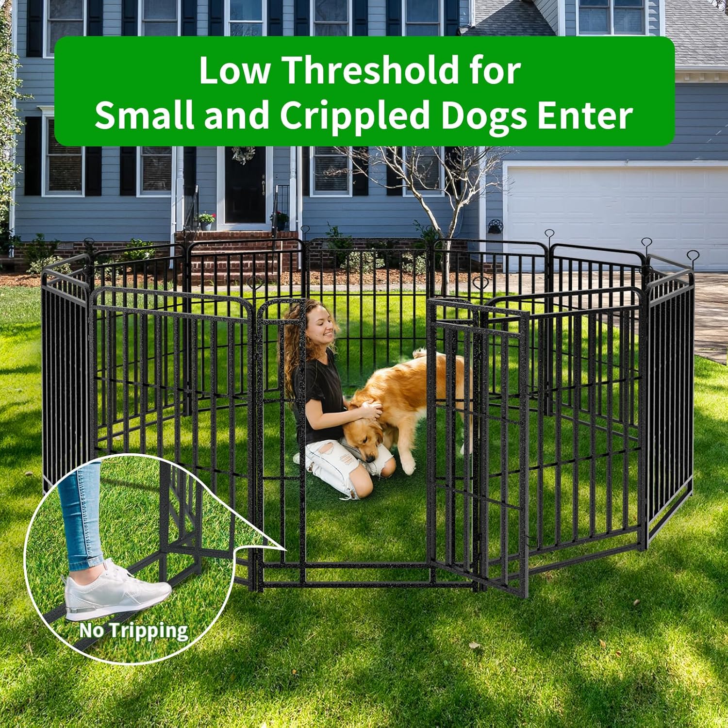Dog Playpen Outdoor 24 Panels Heavy Duty Dog Fence 47" Height with Thick Pipe Anti-Rust with Doors Portable for RV Camping Yard, Total 54FT, 227 Sq.ft, Snowy Black