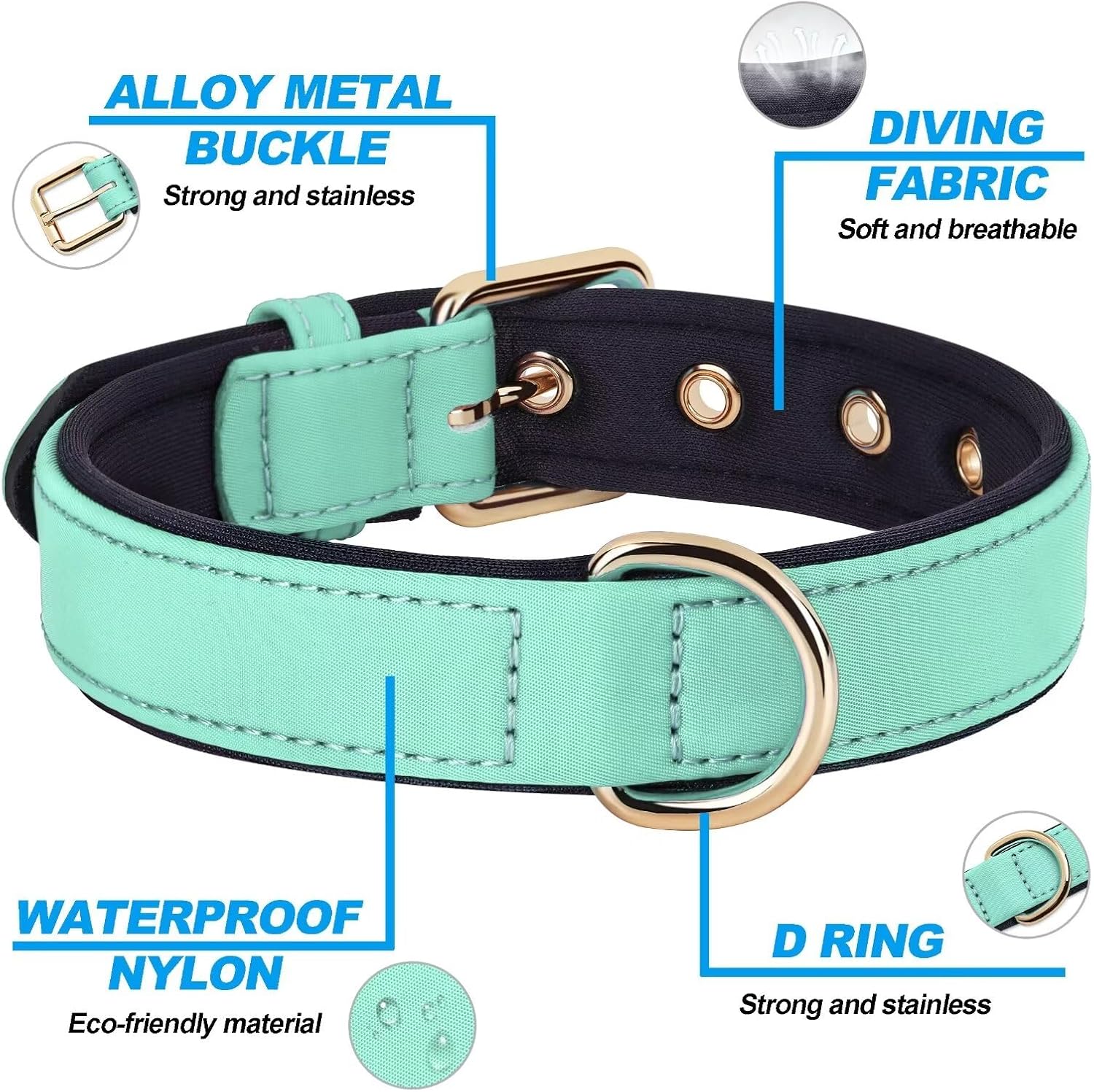 Didog Soft Padded Dog Collars for Small Dogs, Lightweight and Breathable Dog Collar with Metal Buckle for Puppy, Green, S