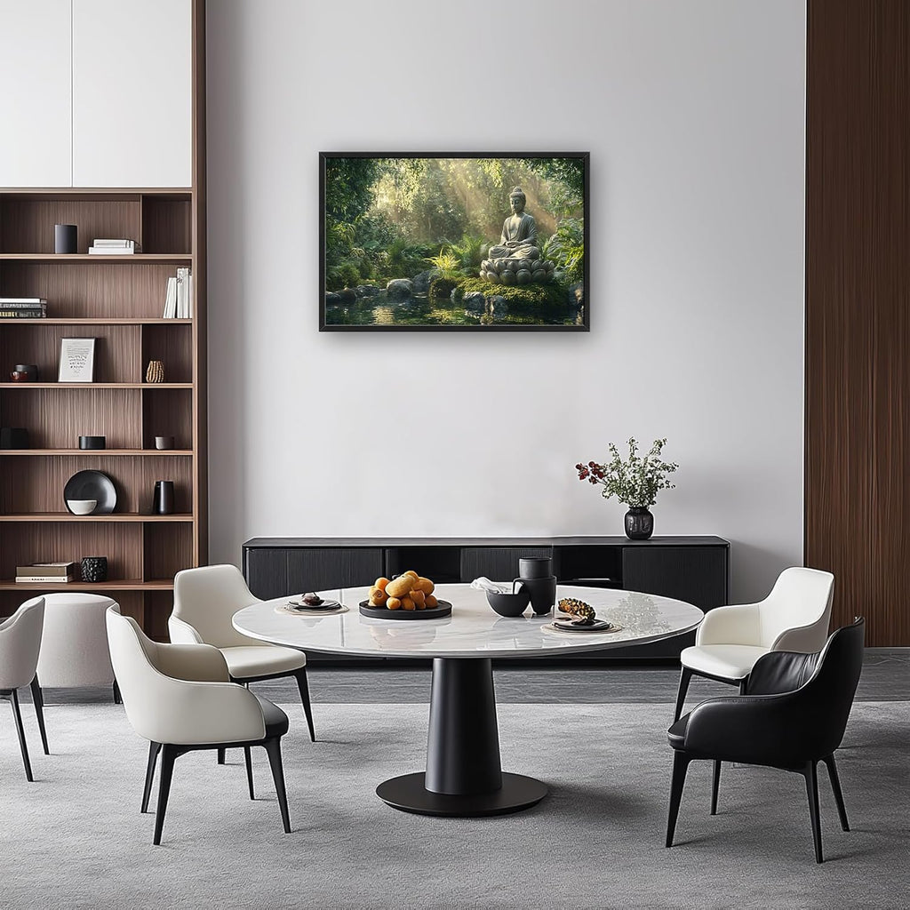 Large Buddha Forest Wall Art for Living Room, Framed Oversized Tree Lake Wall Decor, Nature Landscape Canvas Painting Modern Artwork Home Decoration for Dining Room Bedroom Office 36"x24"