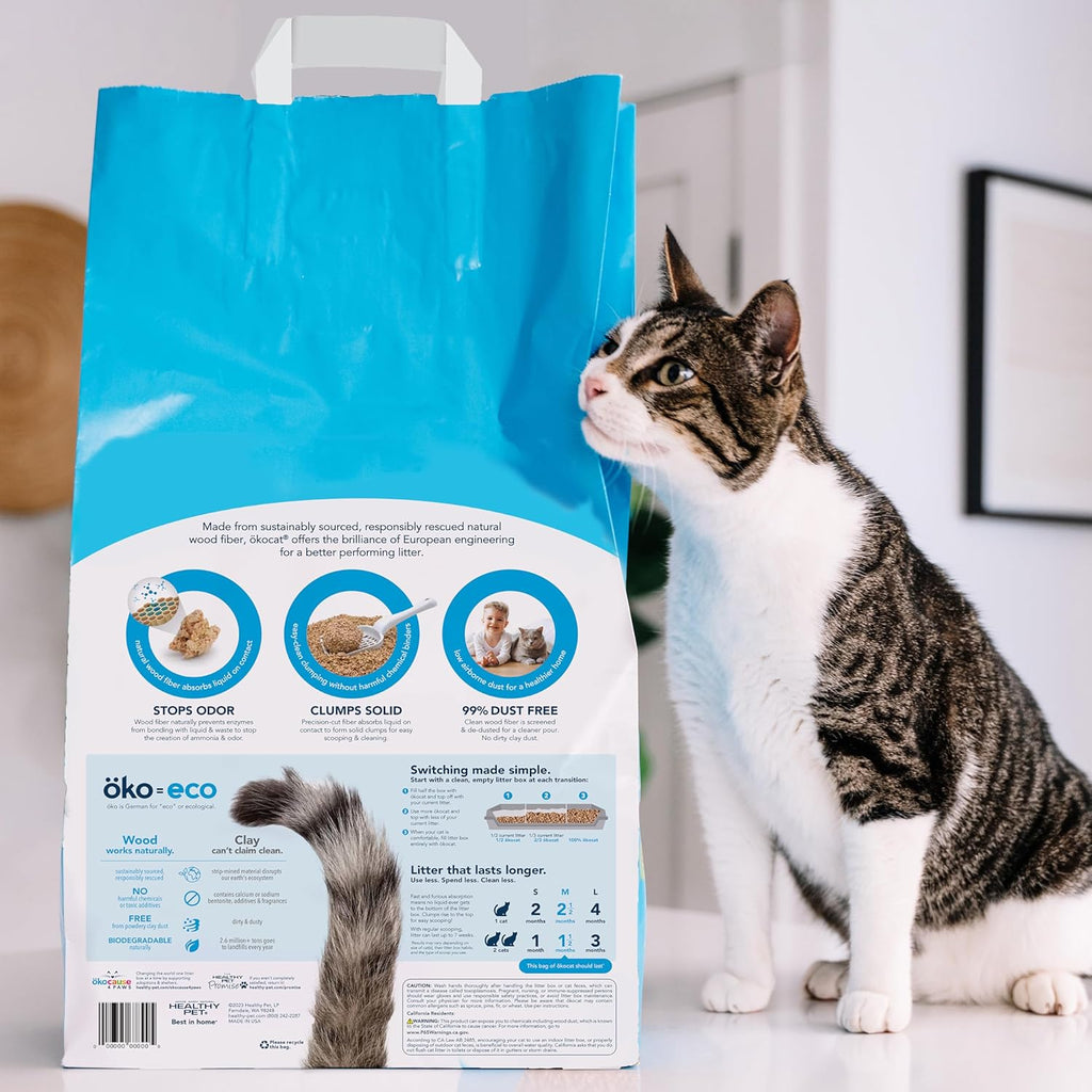 ökocat Original Wood Clumping Cat Litter, Unscented, 18.8 pounds - Natural Ingredients, Stops Odor, Clumps Solid, 99% Dust Free, Great for All Cats