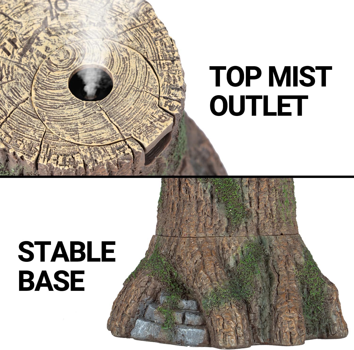 REPTIZOO Reptile Humidifier Fogger, Tree Trunk Humidifier with Top Mist Outlet, 1000ml Detachable Terrarium Humidifier Reptile Misting System Terrarium Decoration
