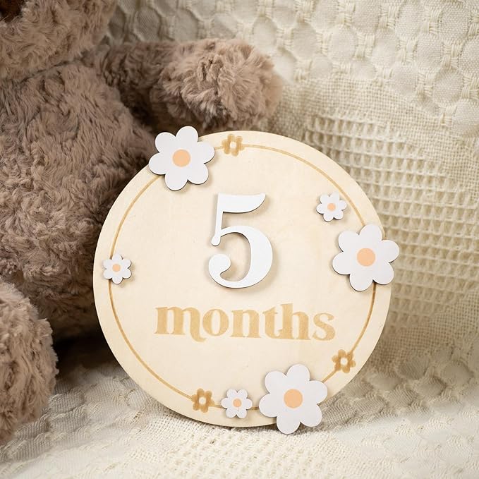Baby Monthly Milestone Cards - Wooden Monthly Milestone Discs - Newborn Photography Props to Document Your Baby´s Growth - Baby Announcement Sign (B06)