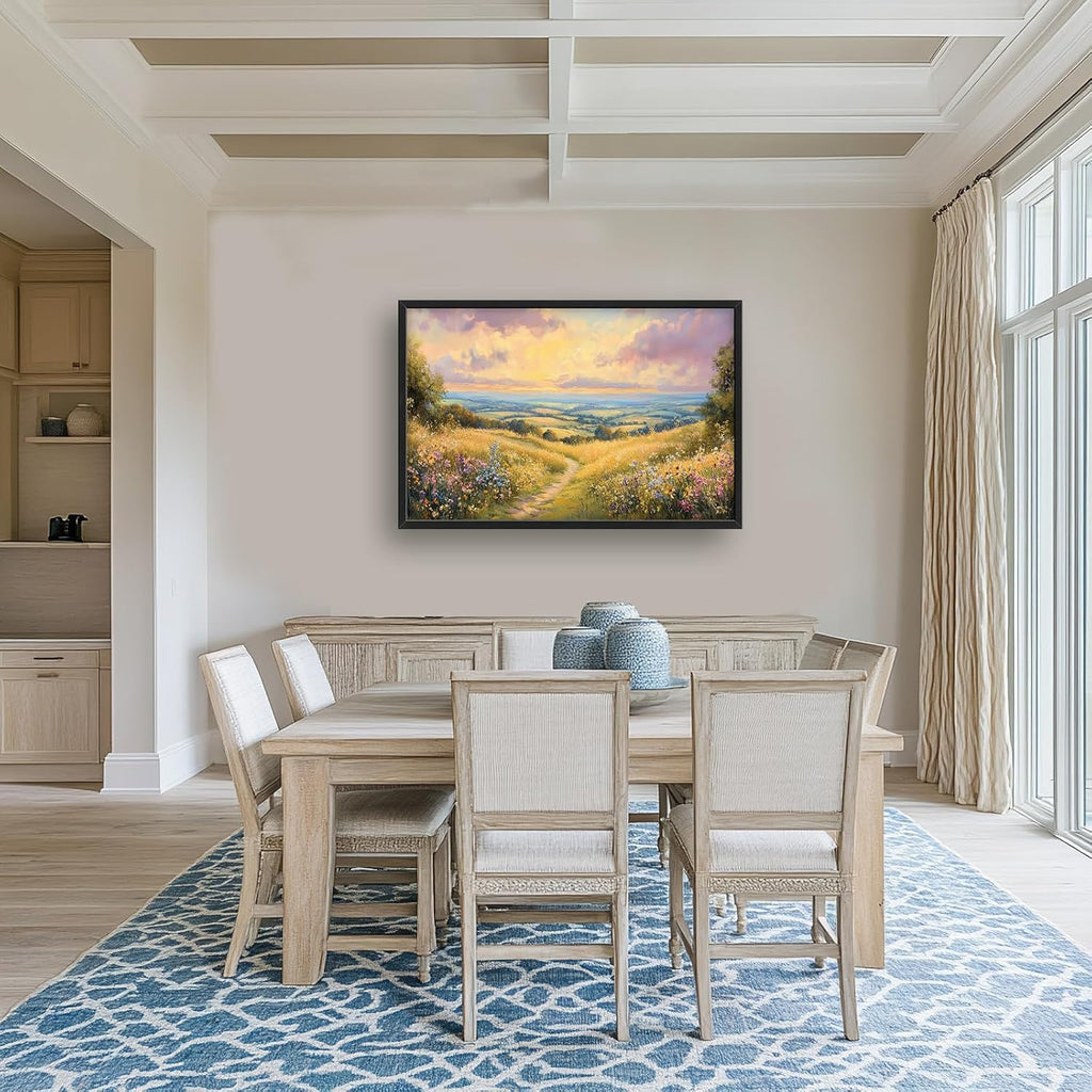 Framed Large Rustic Wall Art for Living Room, Oversized Farmhouse Countryside Nature Landscape Wall Decor Wildflower Field Canvas Painting Floral Pictures Modern Artwork for Bedroom Office 36"x24"
