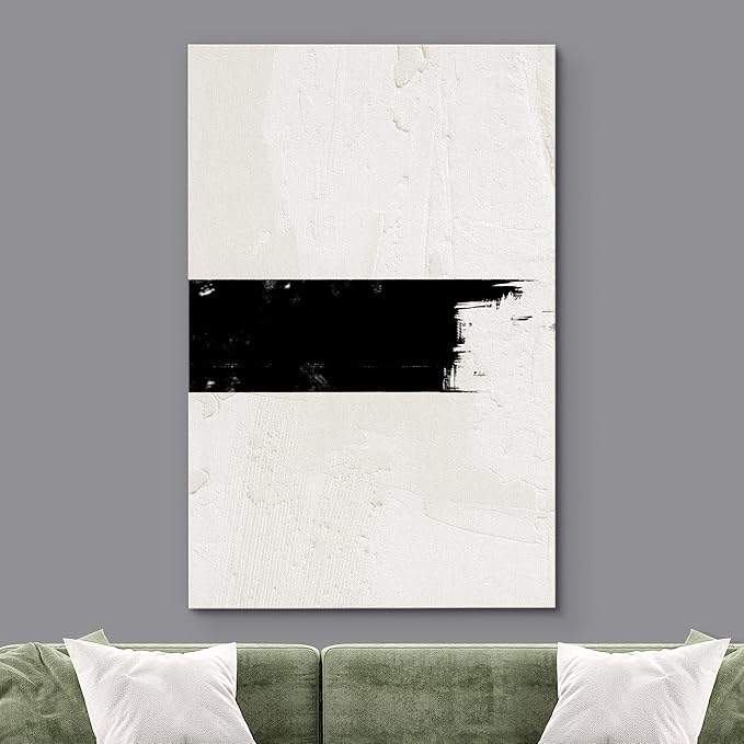 SIGNWIN Canvas Print Wall Art Geometric Black Stripe Tan Color Field Abstract Shapes Illustrations Minimalism Contemporary Nordic Relax/Calm Zen Decorative for Living Room, Bedroom, Office - 12"x18"