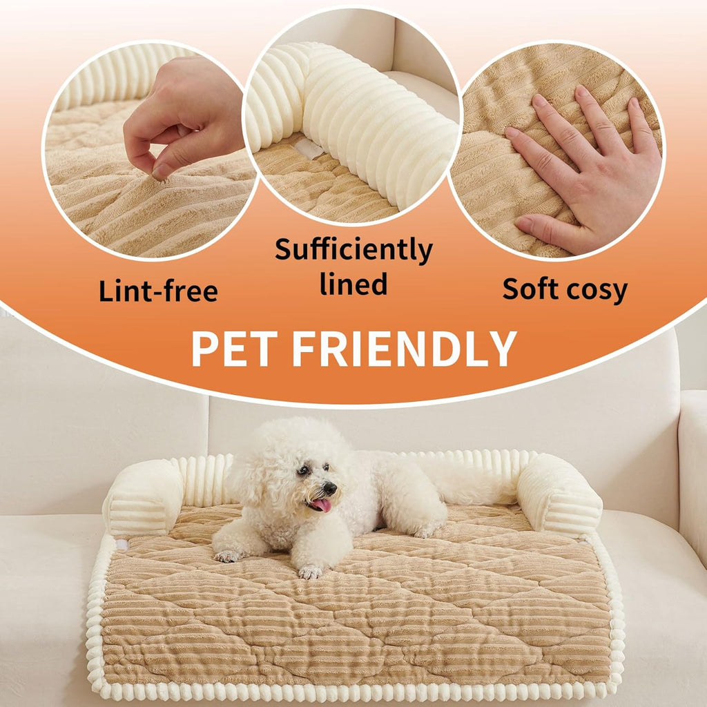 HAOMAIJIA Dog Couch Bed for Medium Dogs, Non Slip Pet Couch Covers for Sofa Thick Soft Washable Dog Couch Cover Protector All Seasons Universal Dogs and Cats Bed Mat (Khaki, Medium)