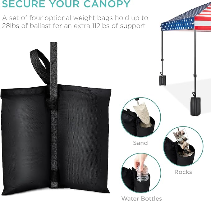Best Choice Products 10x10ft 1-Person Setup Pop Up Canopy Tent Instant Portable Shelter w/ 1-Button Push, Case, 4 Weight Bags - American Flag