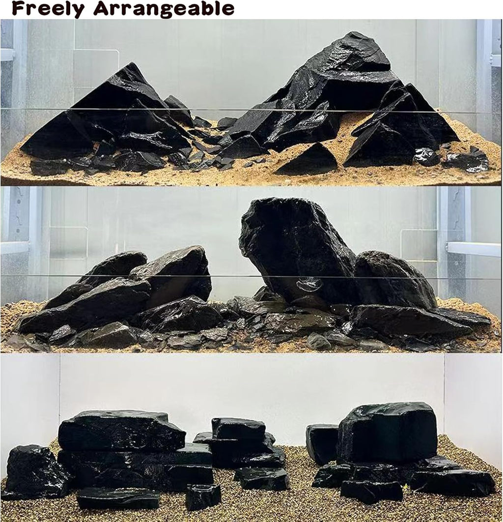 Unocho Natural Aquarium Rocks 10LB Decorative Slate Stones Black Rocks for Aquarium,Aquascaping,Fish Tank Decoration, Reptile Basking Platforms, Bonsai & Garden-7Pcs 3-7inches