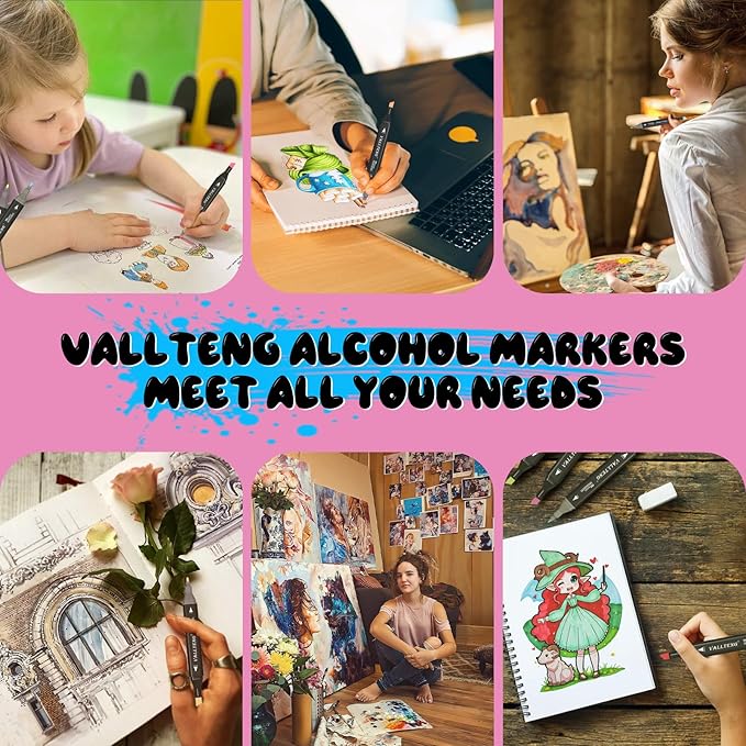 alchilalart 80 Colors Alcohol Markers Set - Dual-Tip Art Markers for Sketching, Animation, Blending - Professional Art Supplies for Artists, Designers, Adults