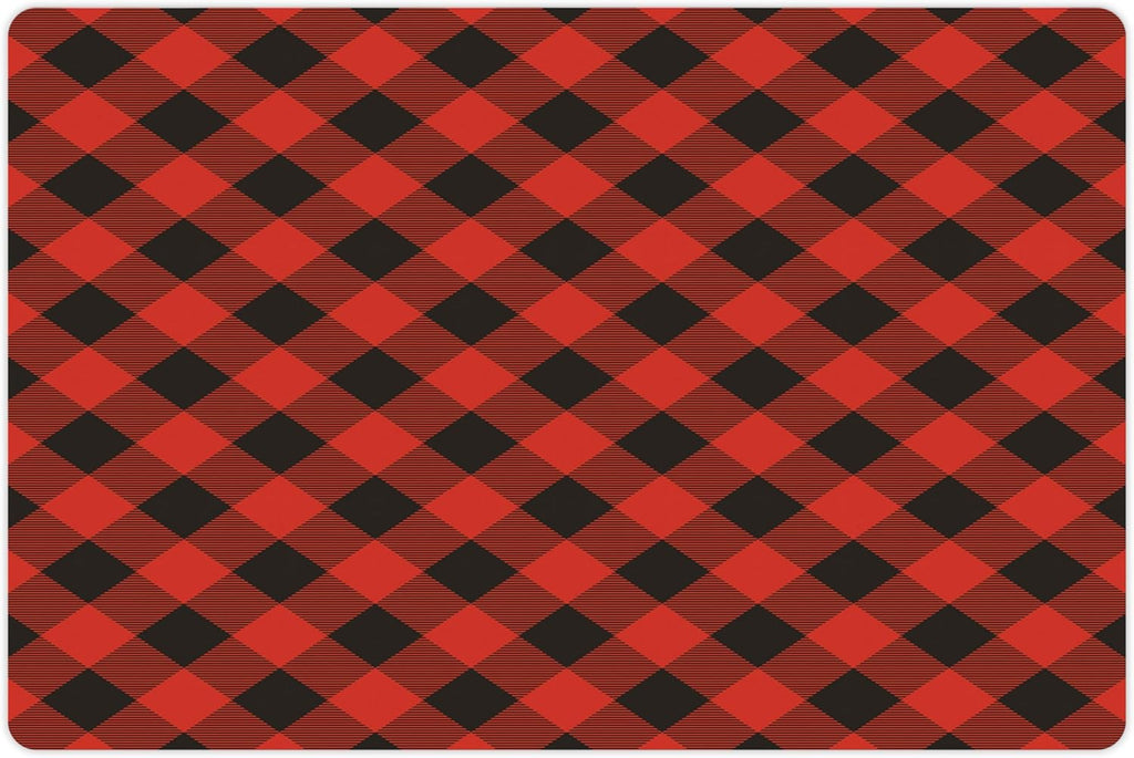 Lunarable Buffalo Plaid Pet Mat for Food and Water, Grid Style Illustration with Horizontal Lines Pattern Diamond, Non-Slip Rubber Mat for Dogs and Cats, 18" X 12", Orange Charcoal