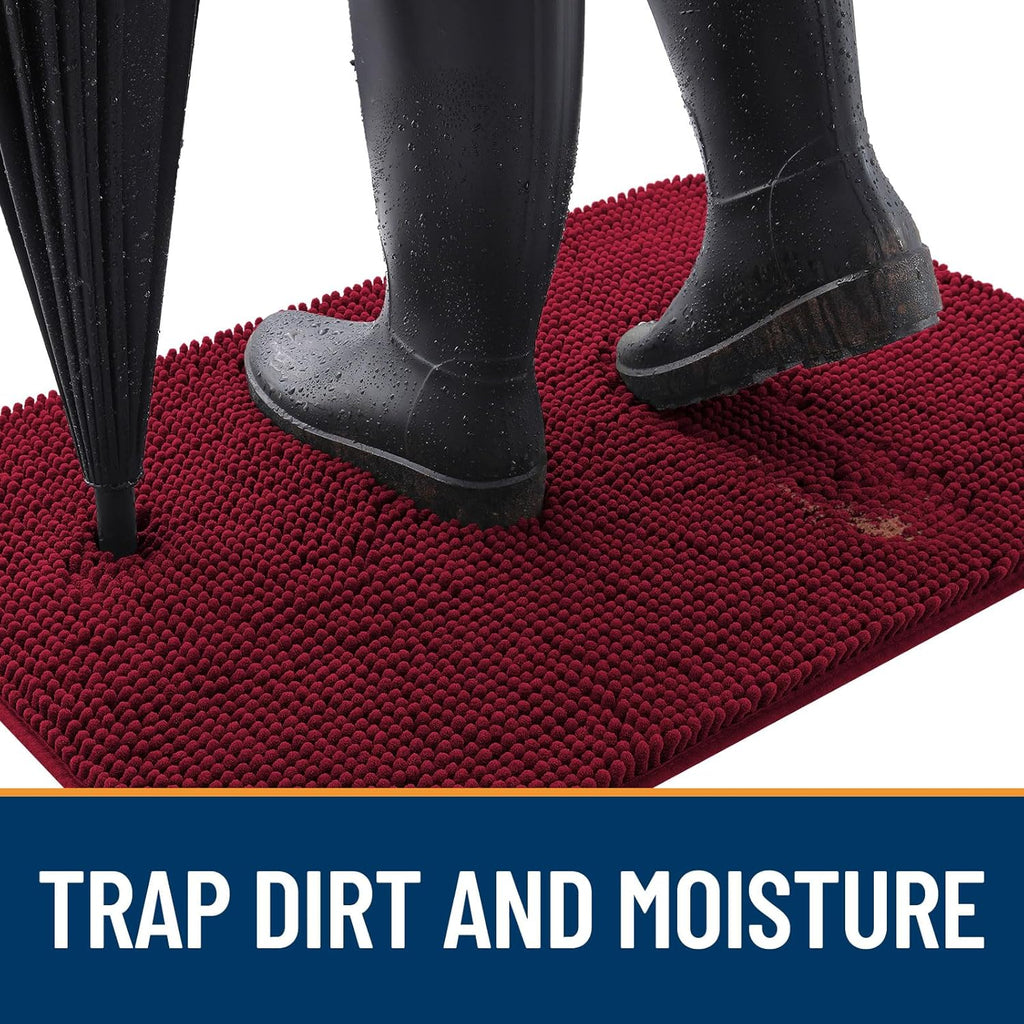 OLANLY Dog Door Mat for Muddy Paws 47x17, Absorbs Moisture and Dirt, Absorbent Non-Slip Washable Doormat, Quick Dry Chenille Mud Mat for Dogs, Entry Indoor Entryway Carpet for Inside Floor, Burgundy