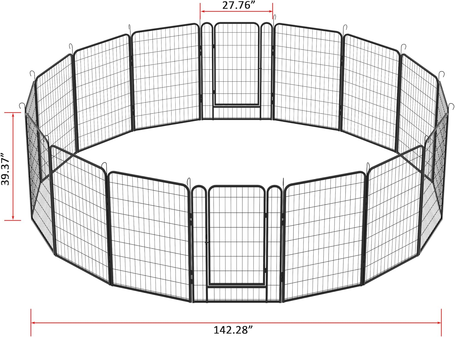 Dog Playpen, Outdoor Dog Fence, 16 Panels, 40" H Dog Pen for Large/Medium/Small Dogs, Heavy Duty Metal Pet Fence with Gate, Portable Dog Fence for RV Camping and Yard (Black)