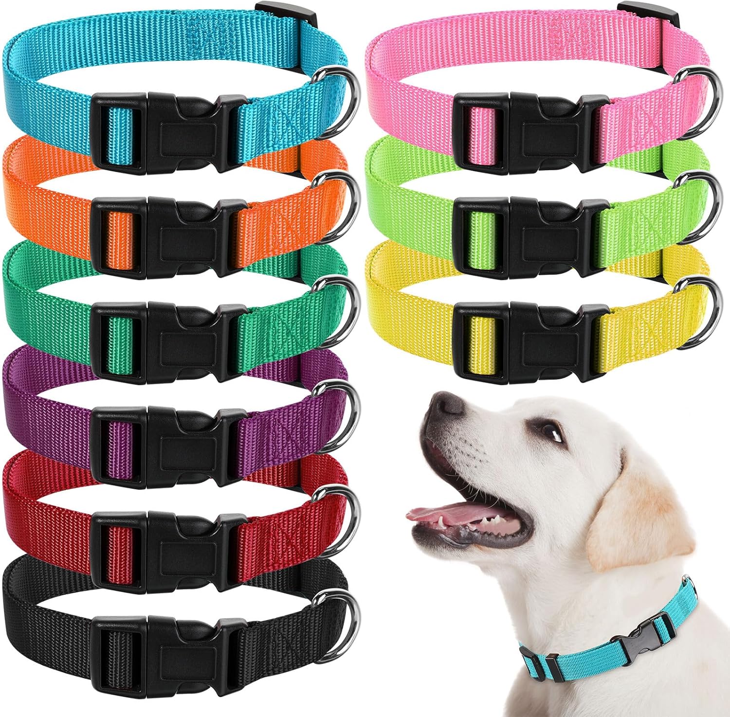 9 Pieces Adjustable Dog Collar for Animal, Soft Nylon Pets Puppy Collar with Quick Release Buckle Holder Bulk for Dogs Walking Running Training(Medium,Bright Colors)